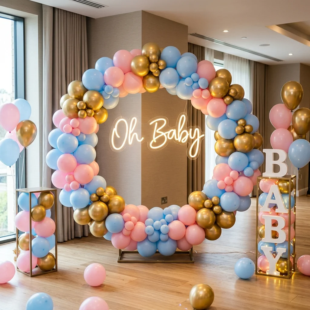 Mom to be baby shower balloon backdrop setup, Gurugram