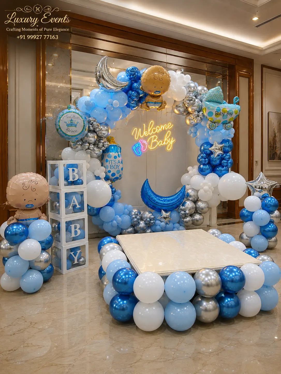 Oh Baby welcome home balloon setup in DLF Phase 3, Gurugram