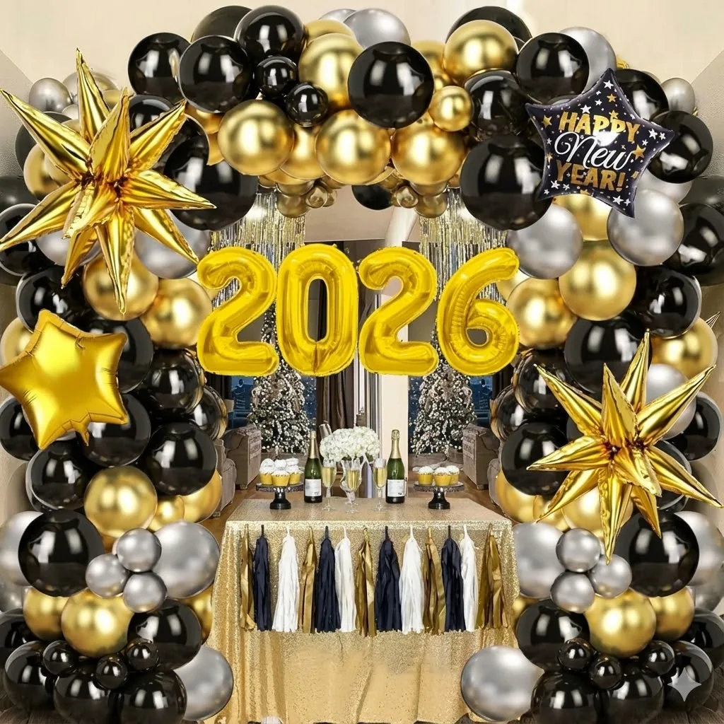 New Year party balloon decoration with countdown backdrop, Gurugram