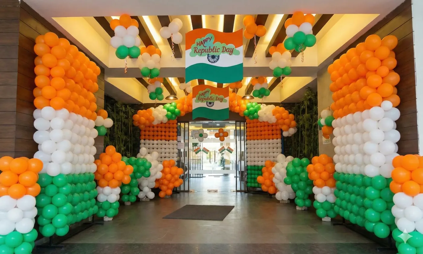 Republic Day tri-colour balloon decoration at office, Gurugram