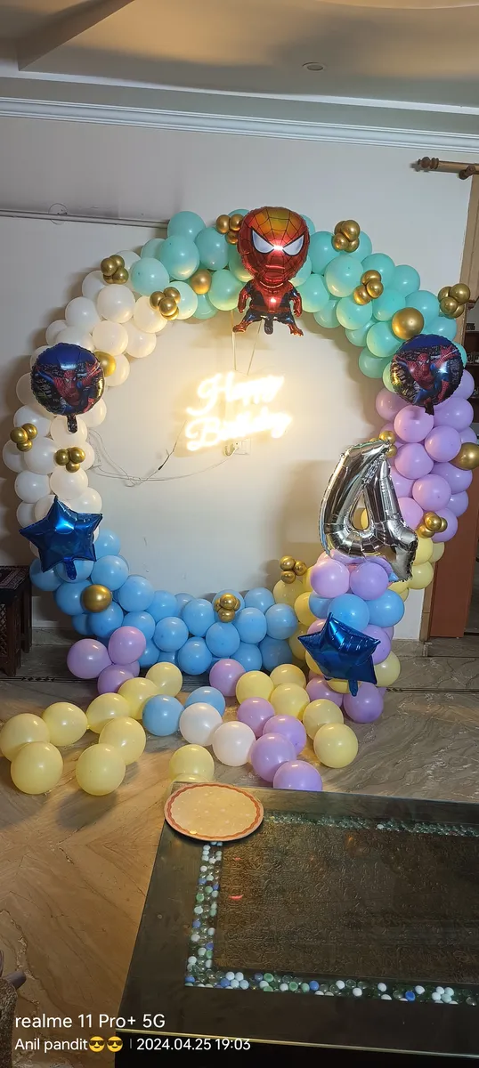 Teddy bear pastel balloon hoop decoration for kids birthday, Gurugram
