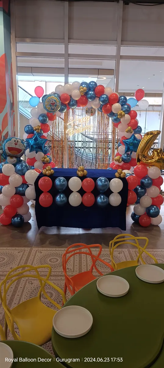Colourful outdoor balloon arch decoration for birthday party, Gurugram