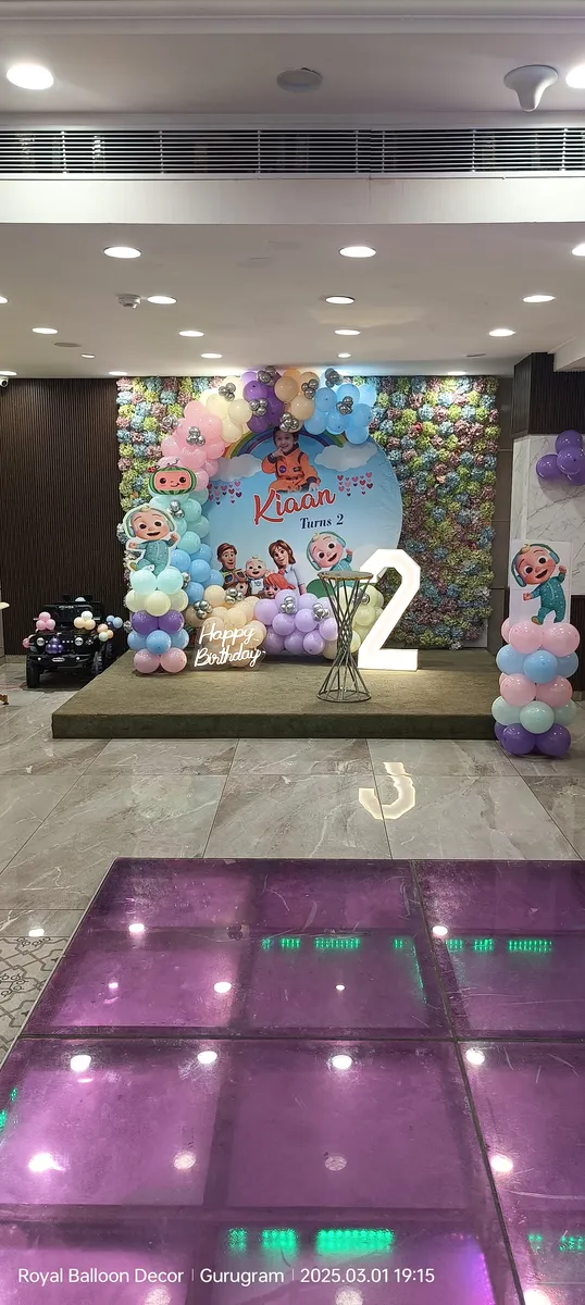 Number 2 LED light birthday decoration on dance floor, Gurugram