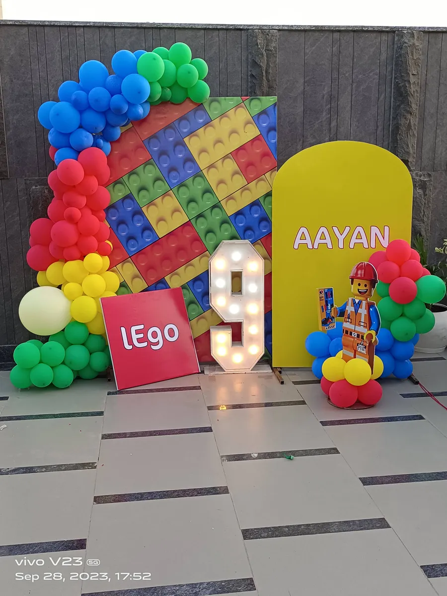 Lego theme birthday decoration with custom name board, Gurugram