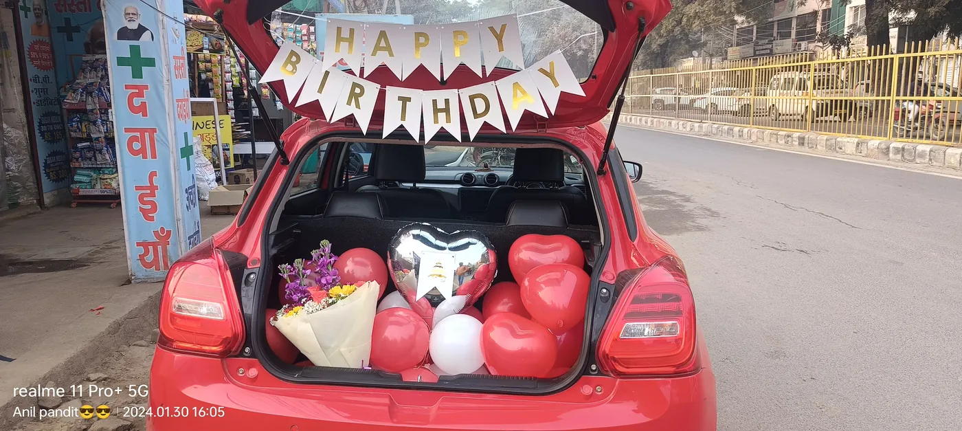 Car boot balloon surprise decoration at night, Gurugram